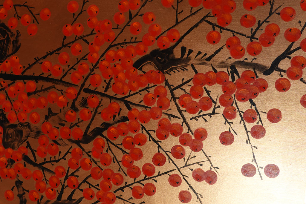 Japanese red apple tree J423 is a large-scale Japanese-inspired bronze painting
Original Acrylic Painting on unstretched canvas by artist Ksavera.
