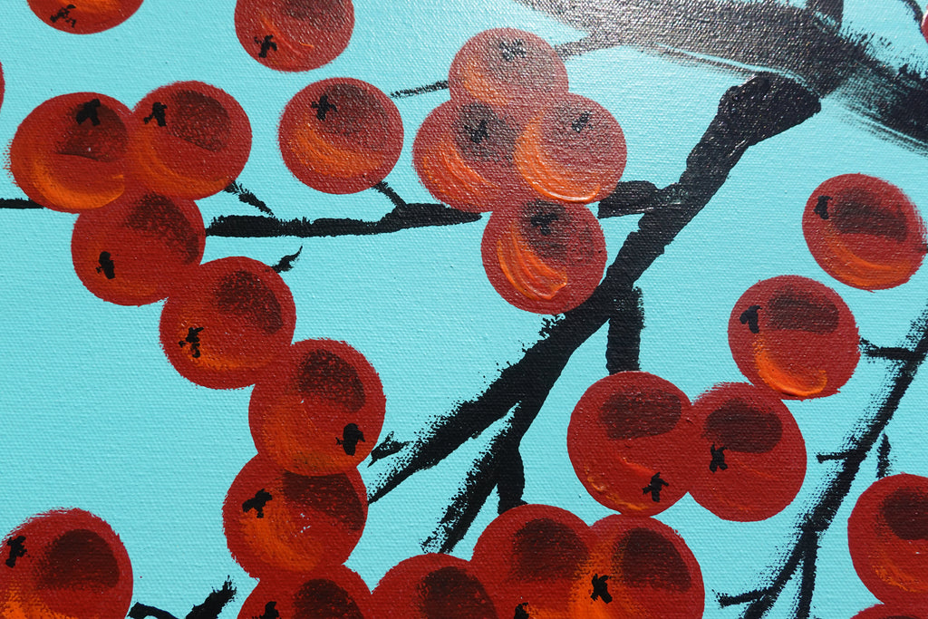 Le pommier rouge japonais J424 est une grande peinture acrylique originale turquoise de l'artiste Ksavera.