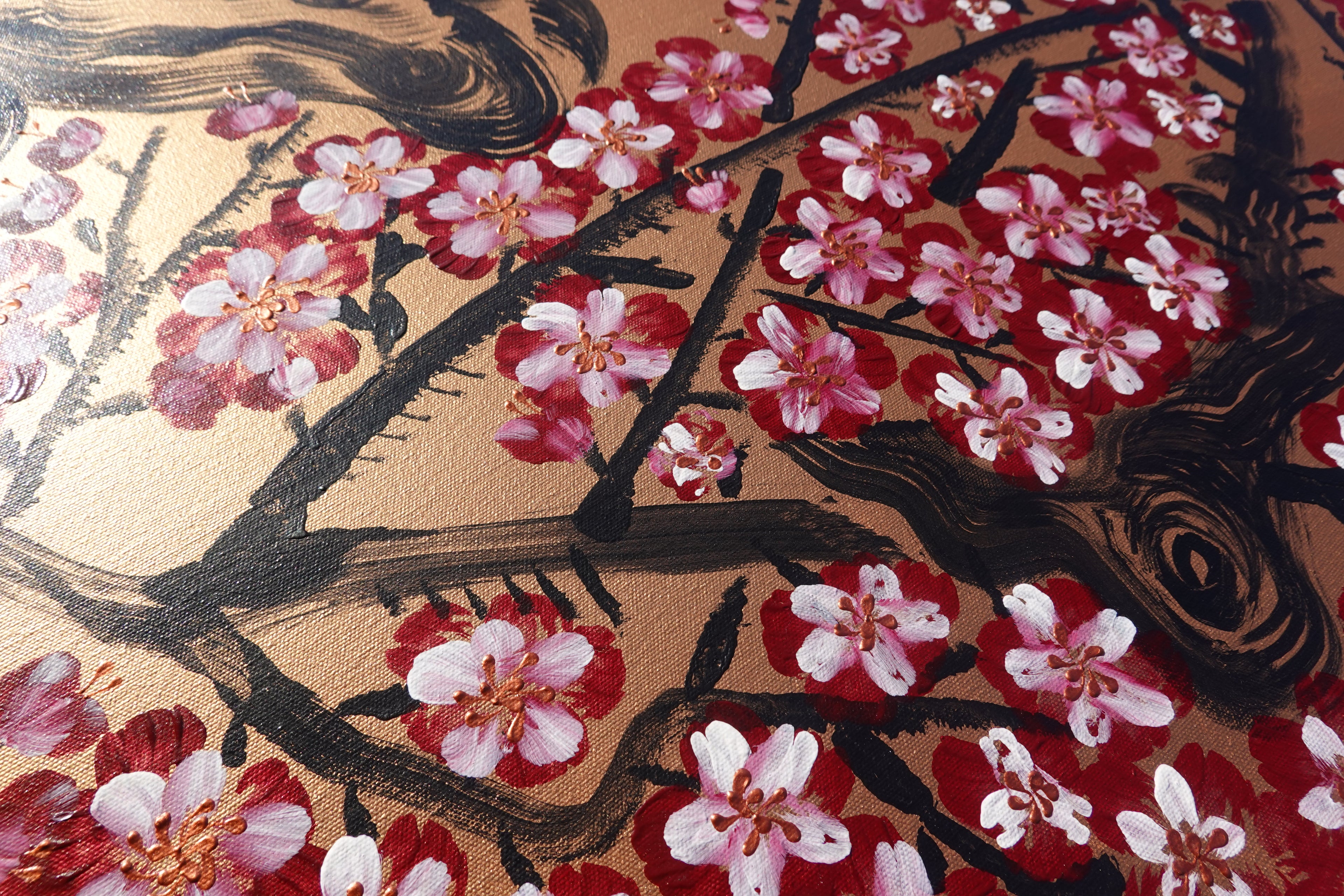 Japanese Sakura J425 is a large-scale Japanese-inspired bronze painting
Original Acrylic Painting on unstretched canvas by artist Ksavera.