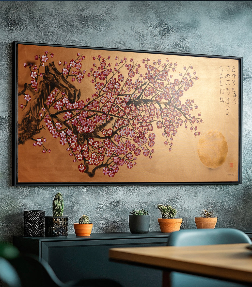 Japanese Sakura J425 is a large-scale Japanese-inspired bronze painting
Original Acrylic Painting on unstretched canvas by artist Ksavera.