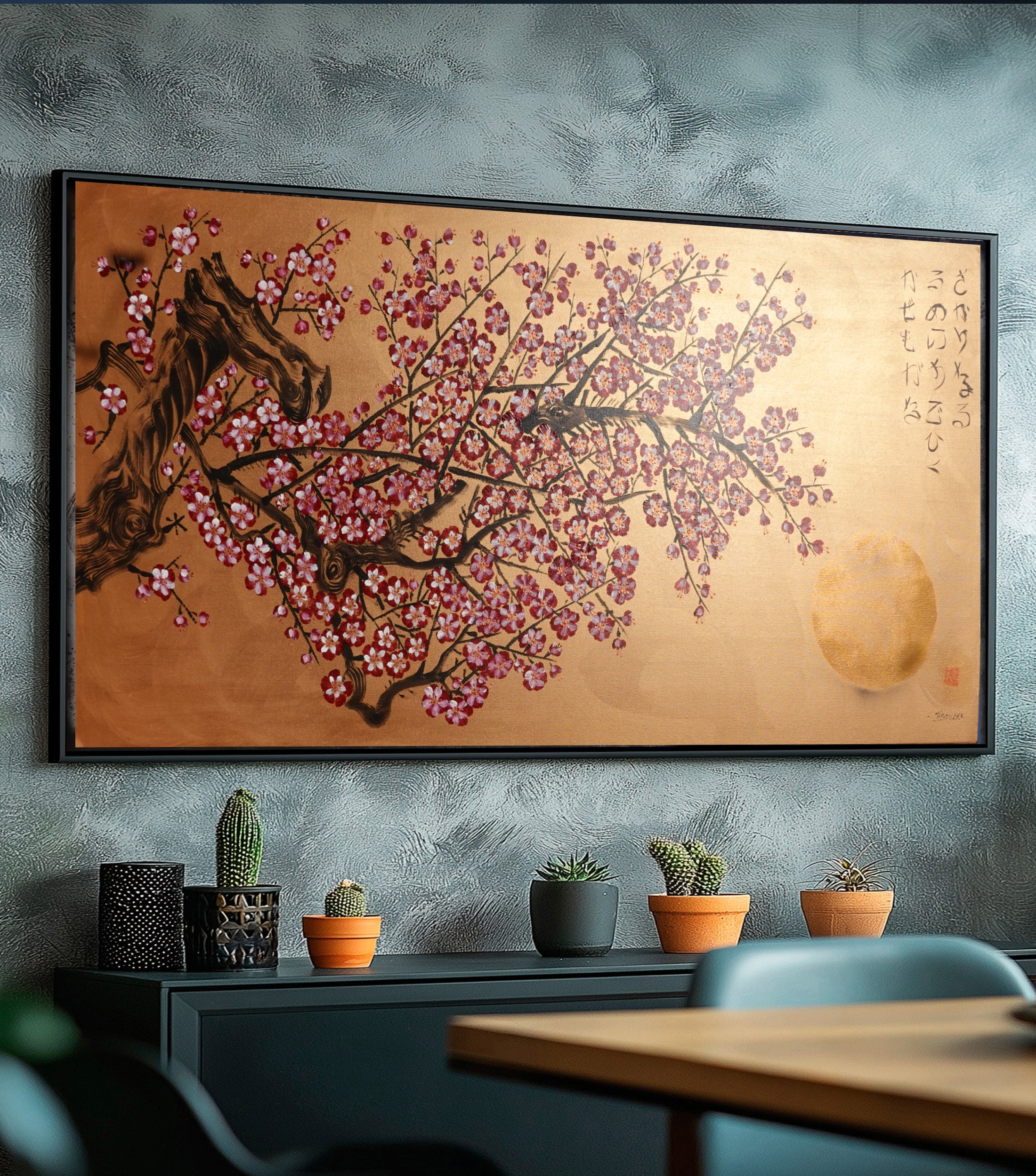 Japanese Sakura J425 is a large-scale Japanese-inspired bronze painting
Original Acrylic Painting on unstretched canvas by artist Ksavera.