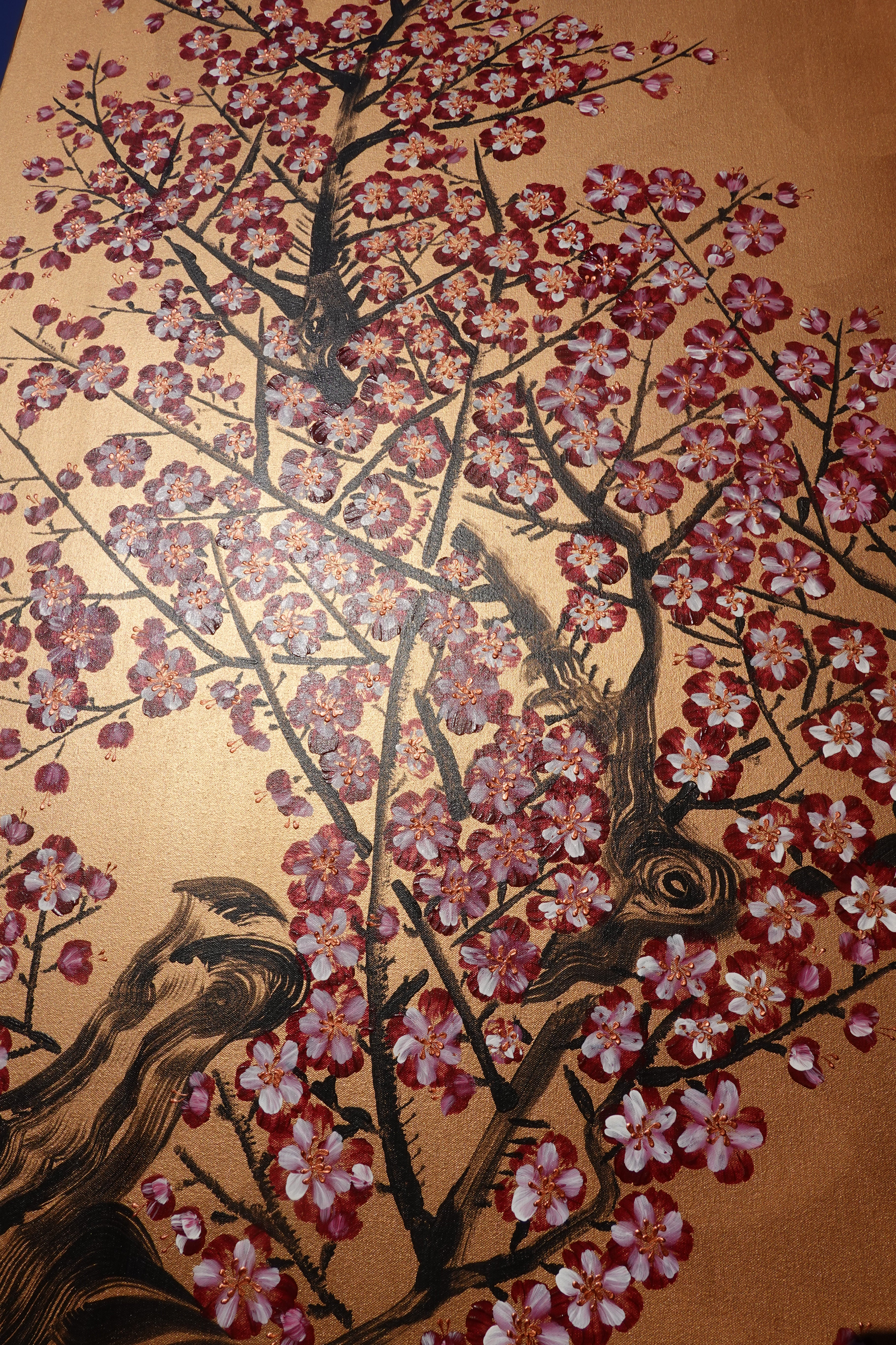 Japanese Sakura J425 is a large-scale Japanese-inspired bronze painting
Original Acrylic Painting on unstretched canvas by artist Ksavera.