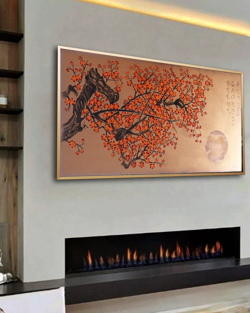 Japanese Sakura J427 is a large Japanese bronze Original Acrylic Painting on unstretched canvas by artist Ksavera