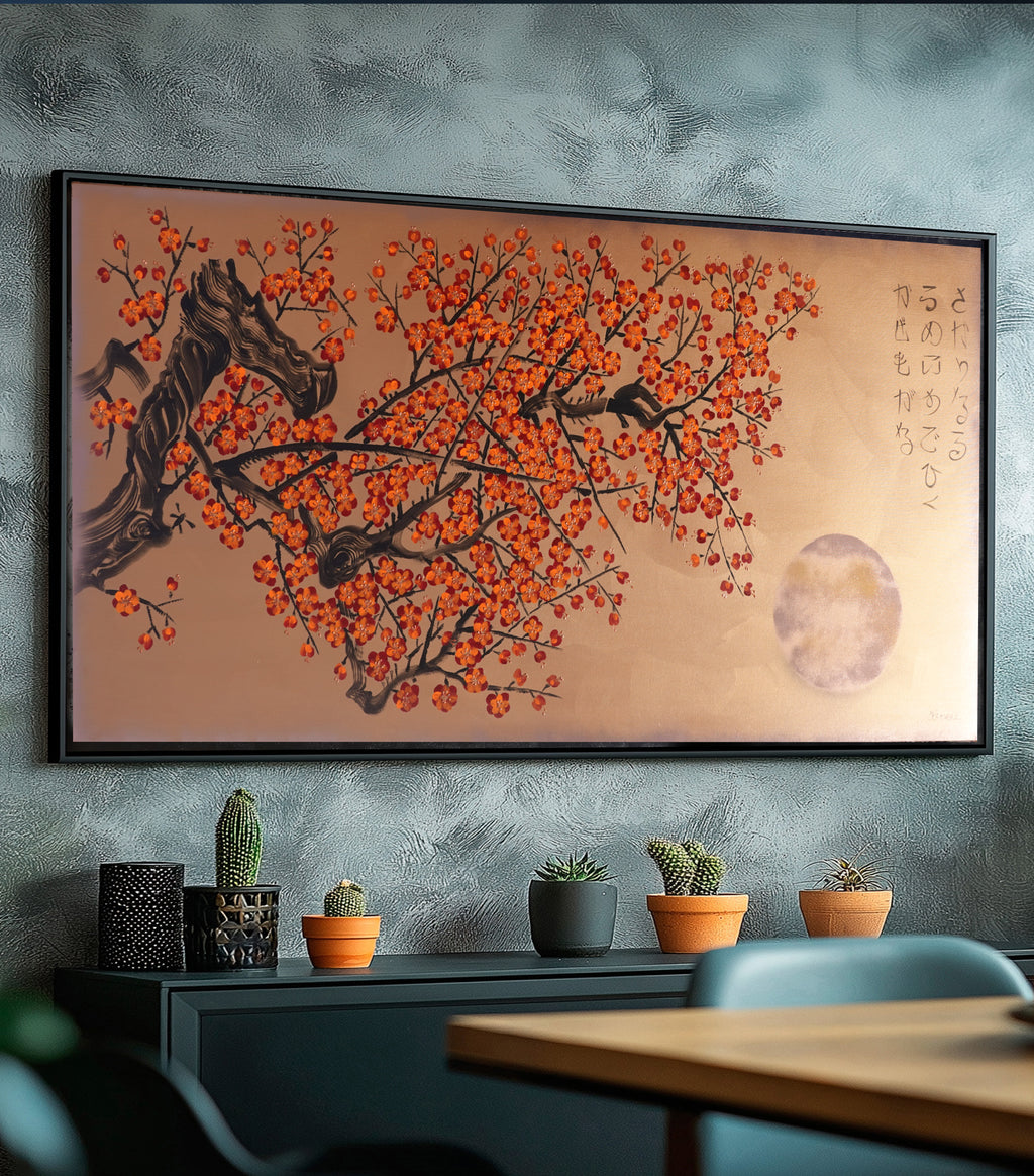 Japanese Sakura J427 is a large Japanese bronze Original Acrylic Painting on unstretched canvas by artist Ksavera