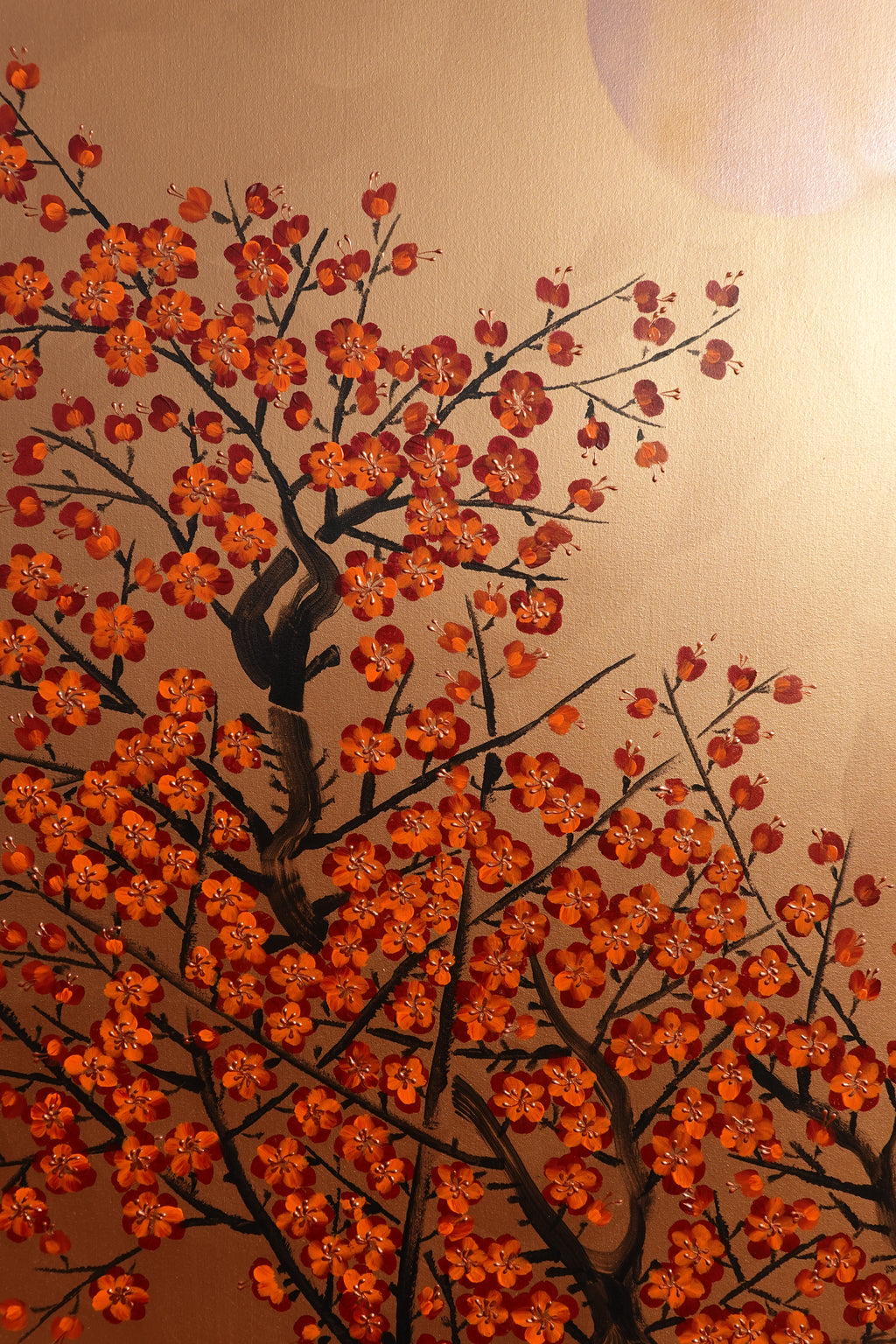 Japanese Sakura J427 is a large Japanese bronze Original Acrylic Painting on unstretched canvas by artist Ksavera