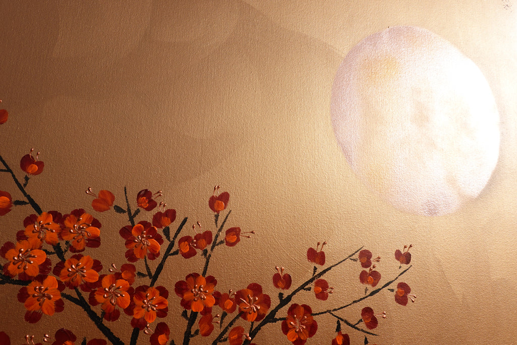 Japanese Sakura J427 is a large Japanese bronze Original Acrylic Painting on unstretched canvas by artist Ksavera