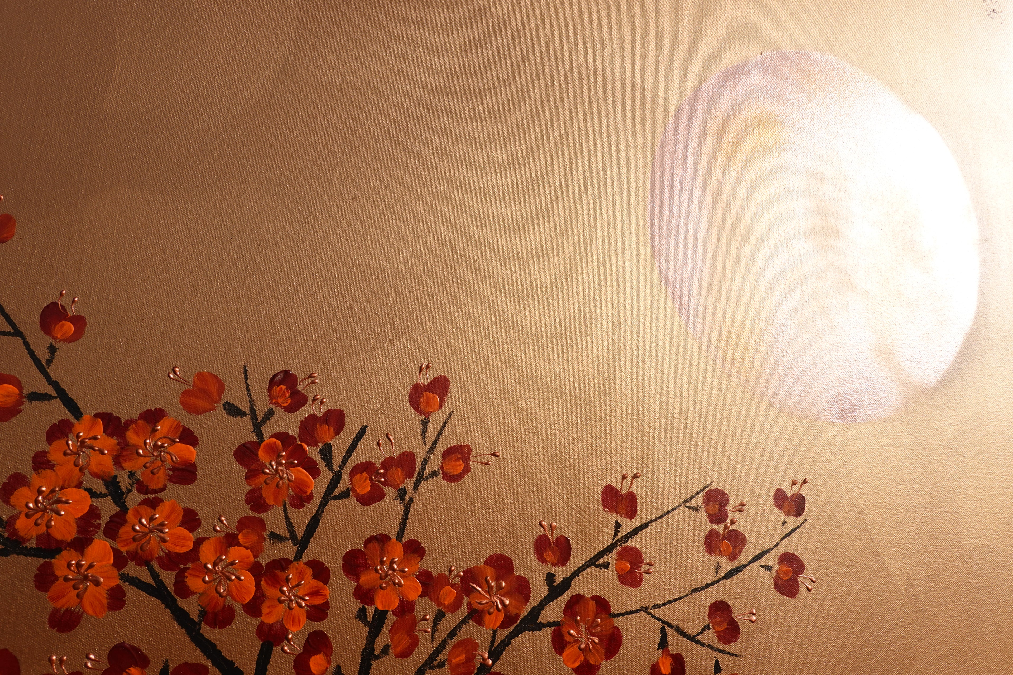 Japanese Sakura J427 is a large Japanese bronze Original Acrylic Painting on unstretched canvas by artist Ksavera