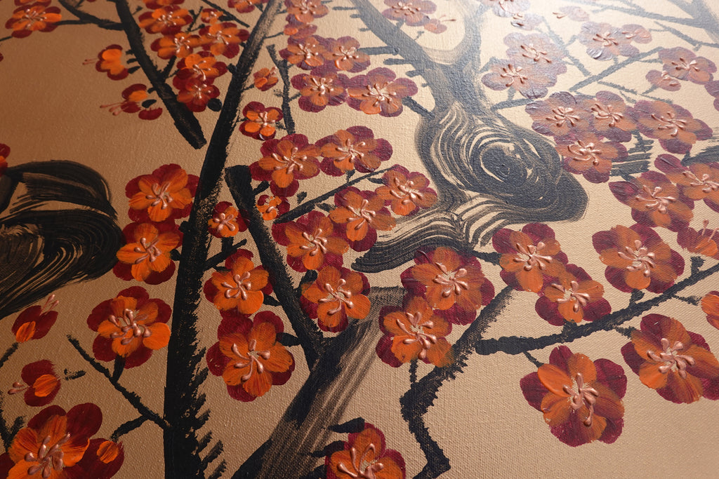 Japanese Sakura J427 is a large Japanese bronze Original Acrylic Painting on unstretched canvas by artist Ksavera