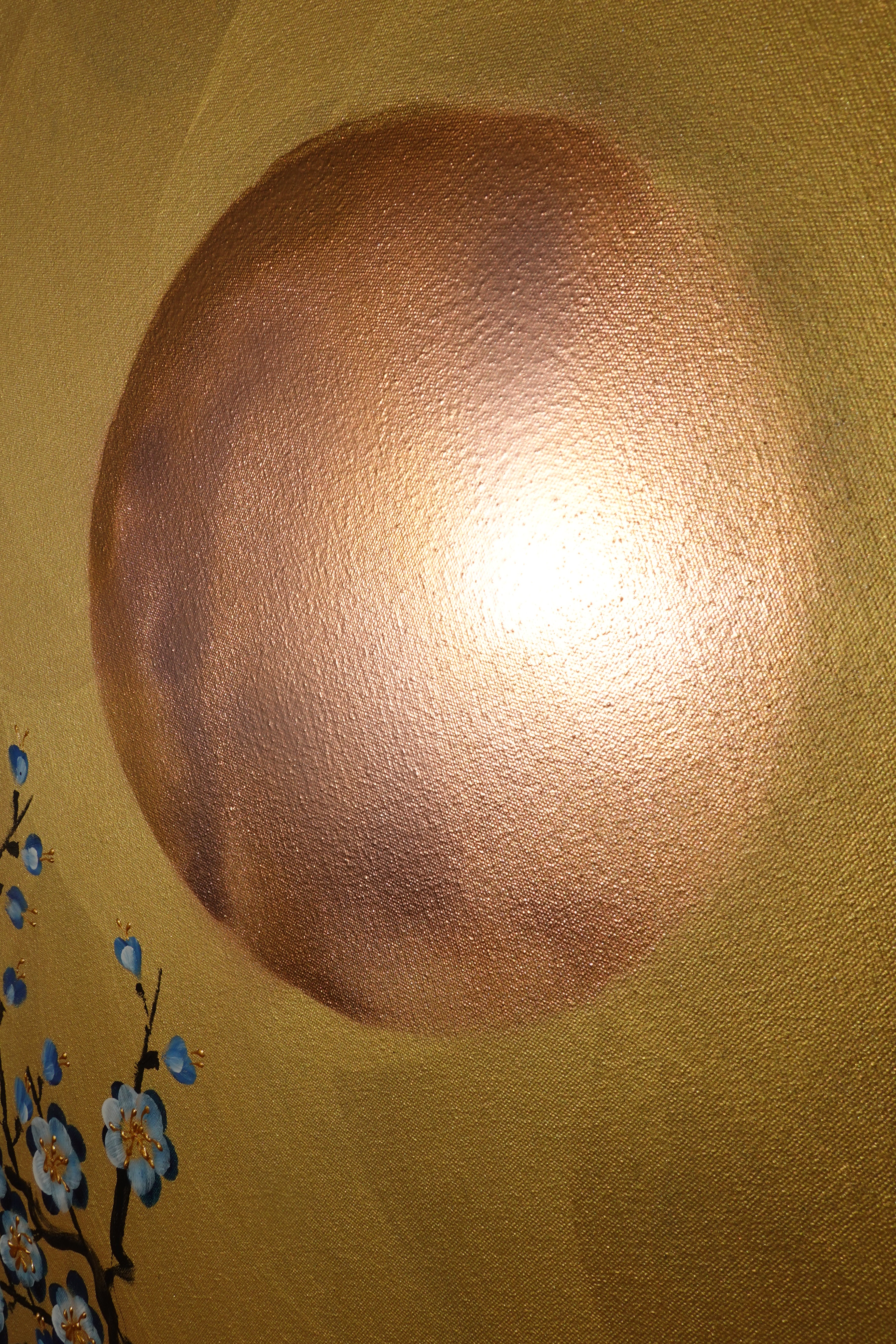 Japanese blue Sakura J436 is a large Japanese gold Original Acrylic Painting on unstretched canvas by artist Ksavera.