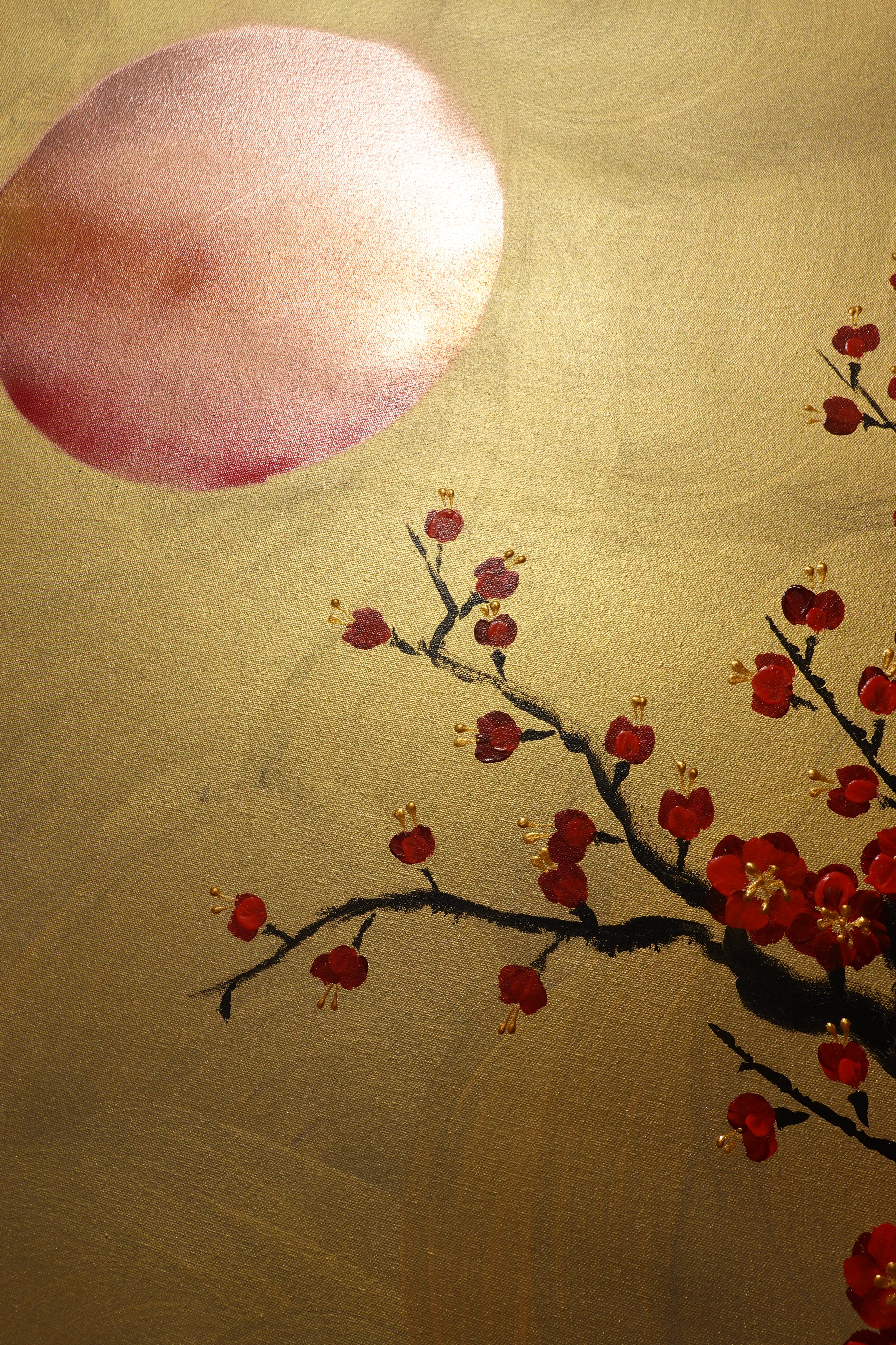 Japanese red sakura J439 - gold Original acrylic painting on Canvas by Ksavera