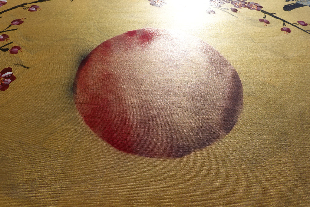 Bird and Sakura J441 is a large-scale Japanese-inspired gold painting
Original Acrylic Painting on unstretched canvas by artist Ksavera.
