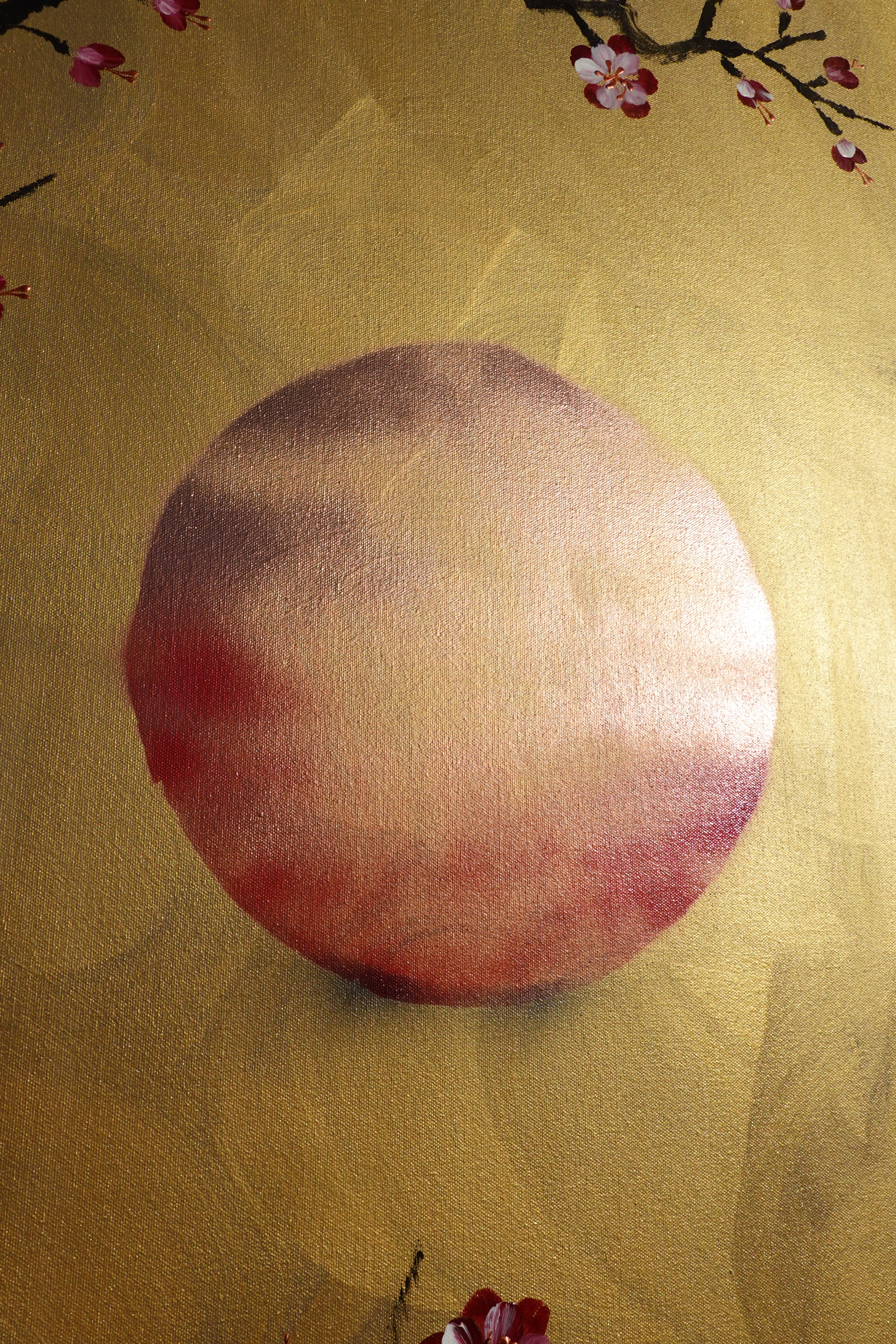 Bird and Sakura J441 is a large-scale Japanese-inspired gold painting
Original Acrylic Painting on unstretched canvas by artist Ksavera.