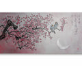 Love Birds and pink Sakura J460 is a large Japanese silver horizontal Original Acrylic Painting on unstretched canvas by artist Ksavera.