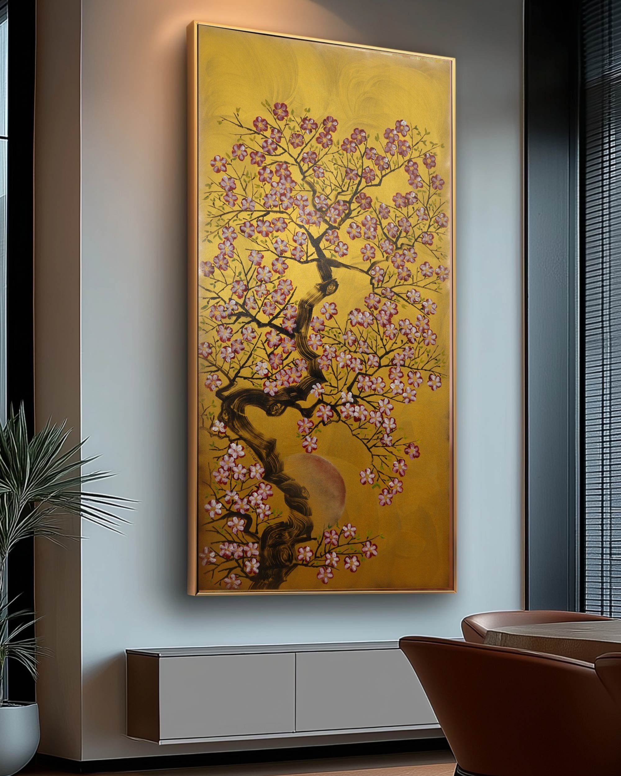 Japanese Sakura J461 is a large Japanese gold Original Acrylic Painting on unstretched canvas by artist Ksavera