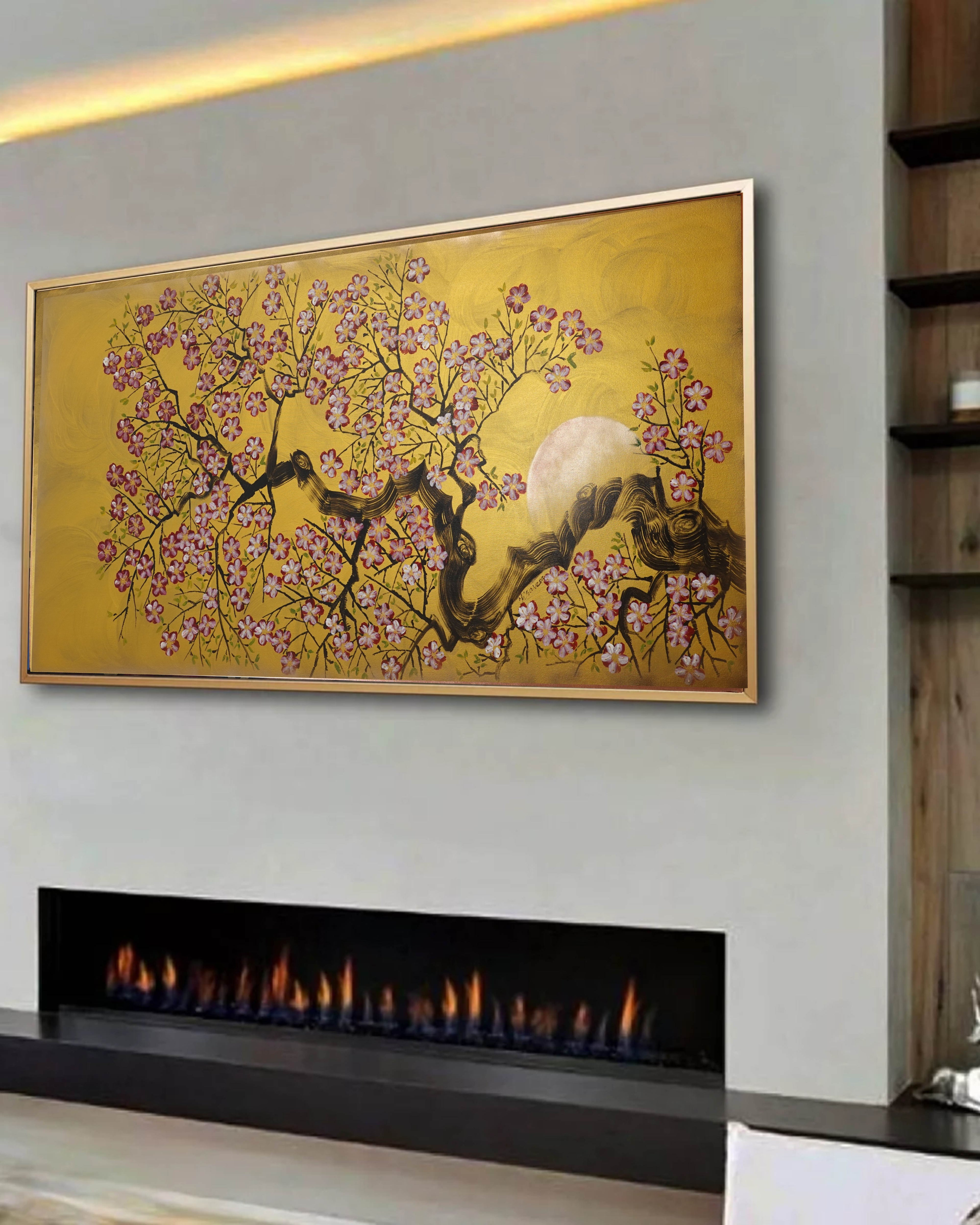 Japanese Sakura J461 is a large Japanese gold Original Acrylic Painting on unstretched canvas by artist Ksavera