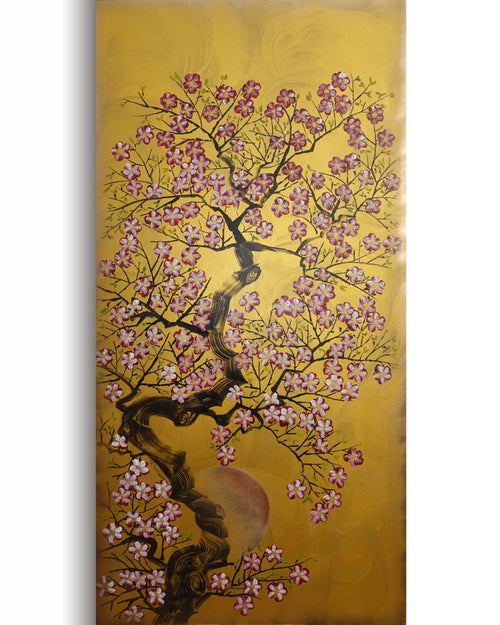 Japanese Sakura J461 is a large Japanese gold Original Acrylic Painting on unstretched canvas by artist Ksavera
