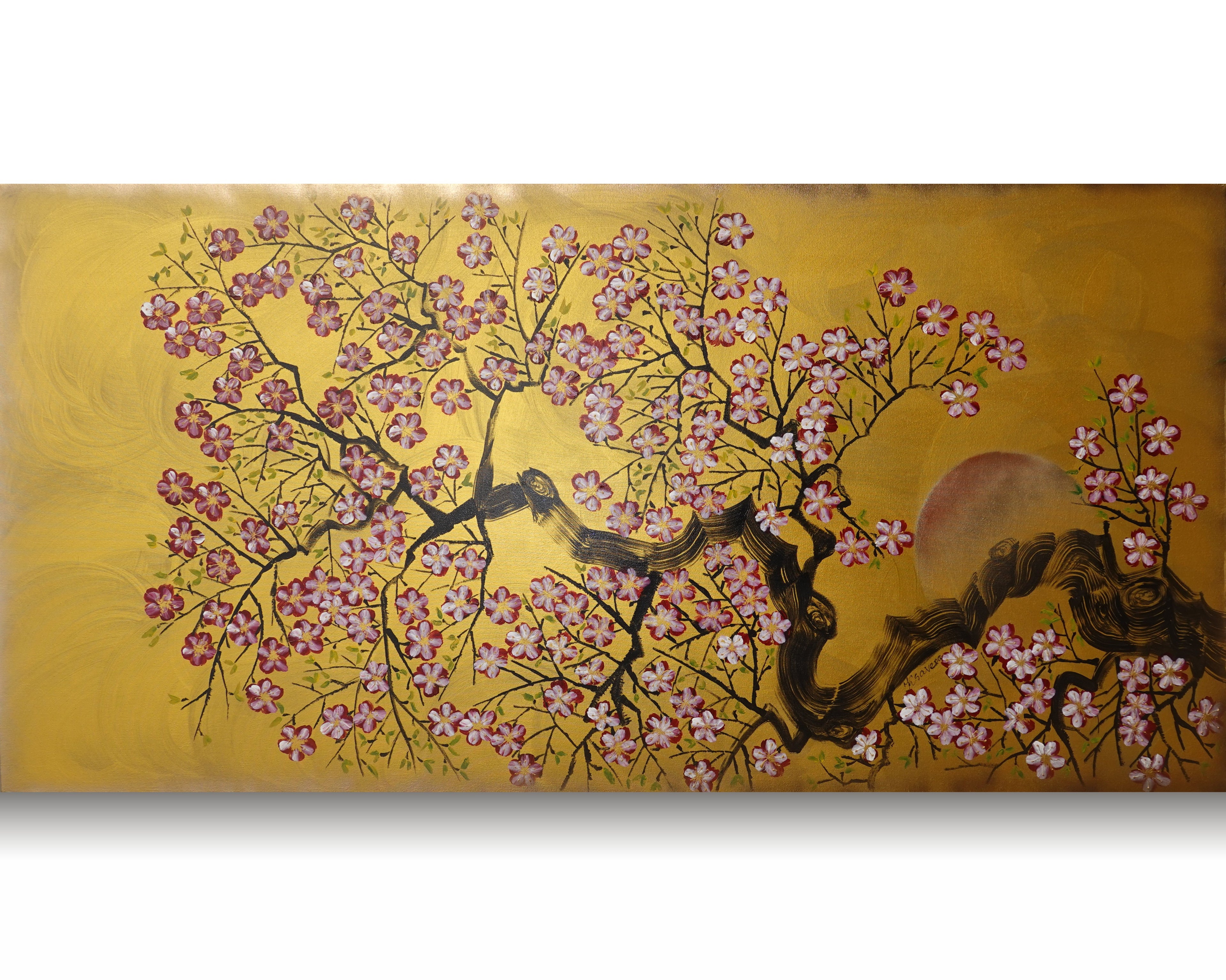 Japanese Sakura J461 is a large Japanese gold Original Acrylic Painting on unstretched canvas by artist Ksavera