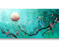 Bird and Sakura J473 is a large-scale Japanese-inspired emerald pearlescent horizontal Original Acrylic Painting on unstretched canvas by artist Ksavera.