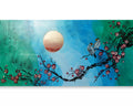 Liebesvögel und Sakura J478 — perlgrün | Japanische Malerei | Großes Acrylbild auf Leinwand | Ksavera