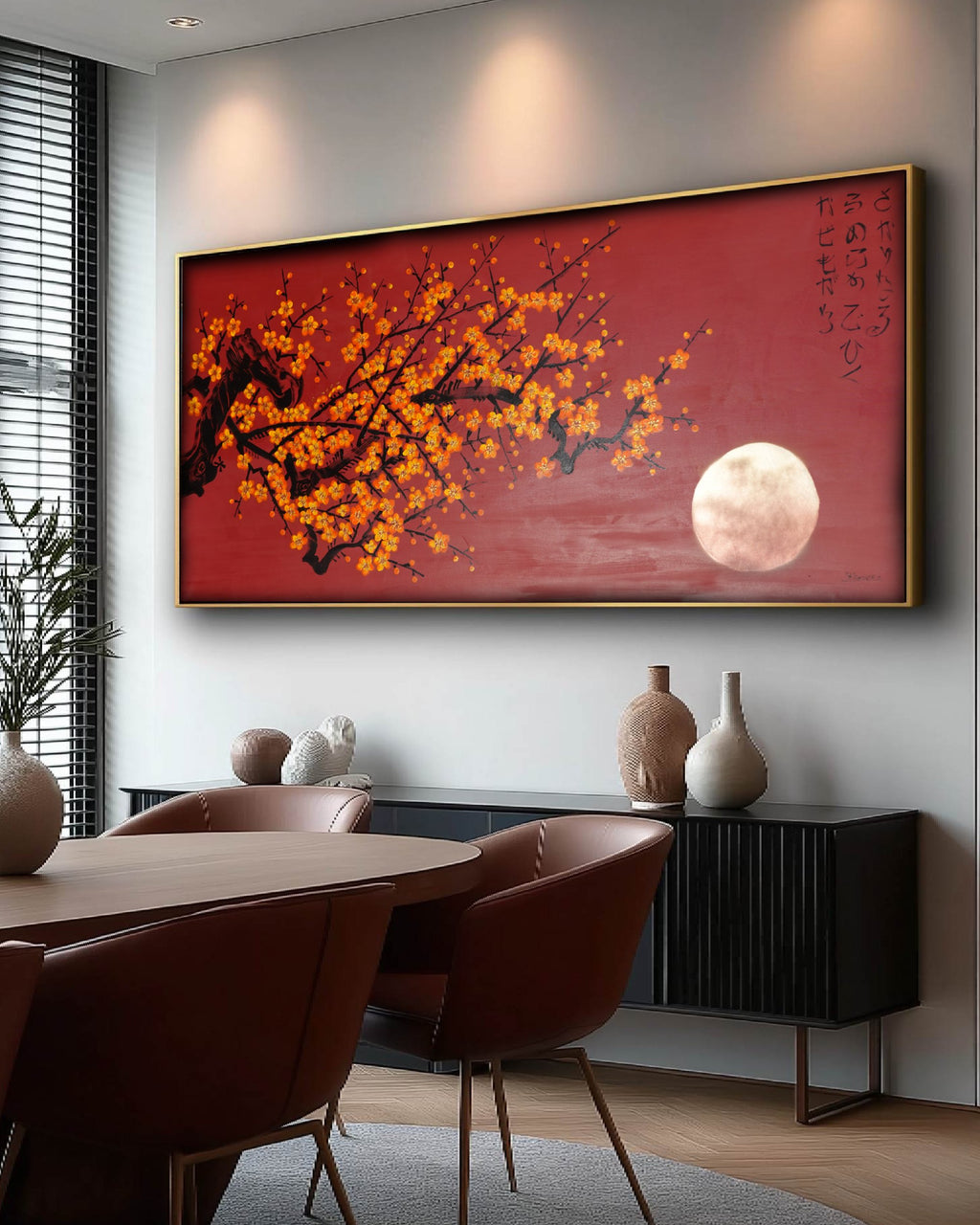 Sakura J480 — rote japanische Malerei | Großes Acrylbild auf Leinwand | Ksavera