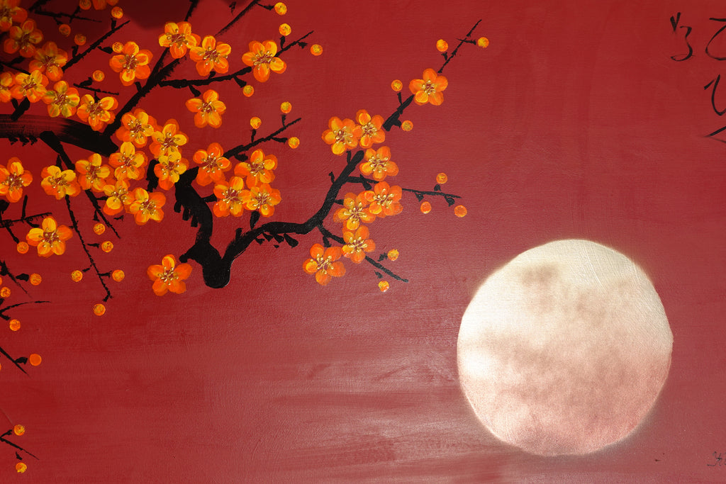 Sakura J480 — rote japanische Malerei | Großes Acrylbild auf Leinwand | Ksavera