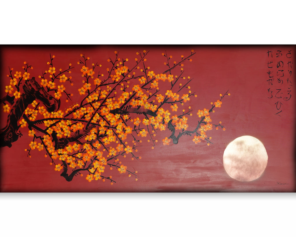 Sakura J480 — rote japanische Malerei | Großes Acrylbild auf Leinwand | Ksavera