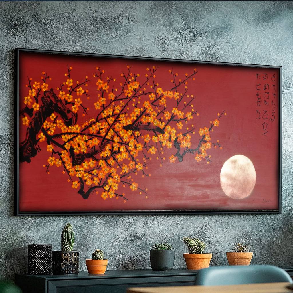 Sakura J480 — rote japanische Malerei | Großes Acrylbild auf Leinwand | Ksavera