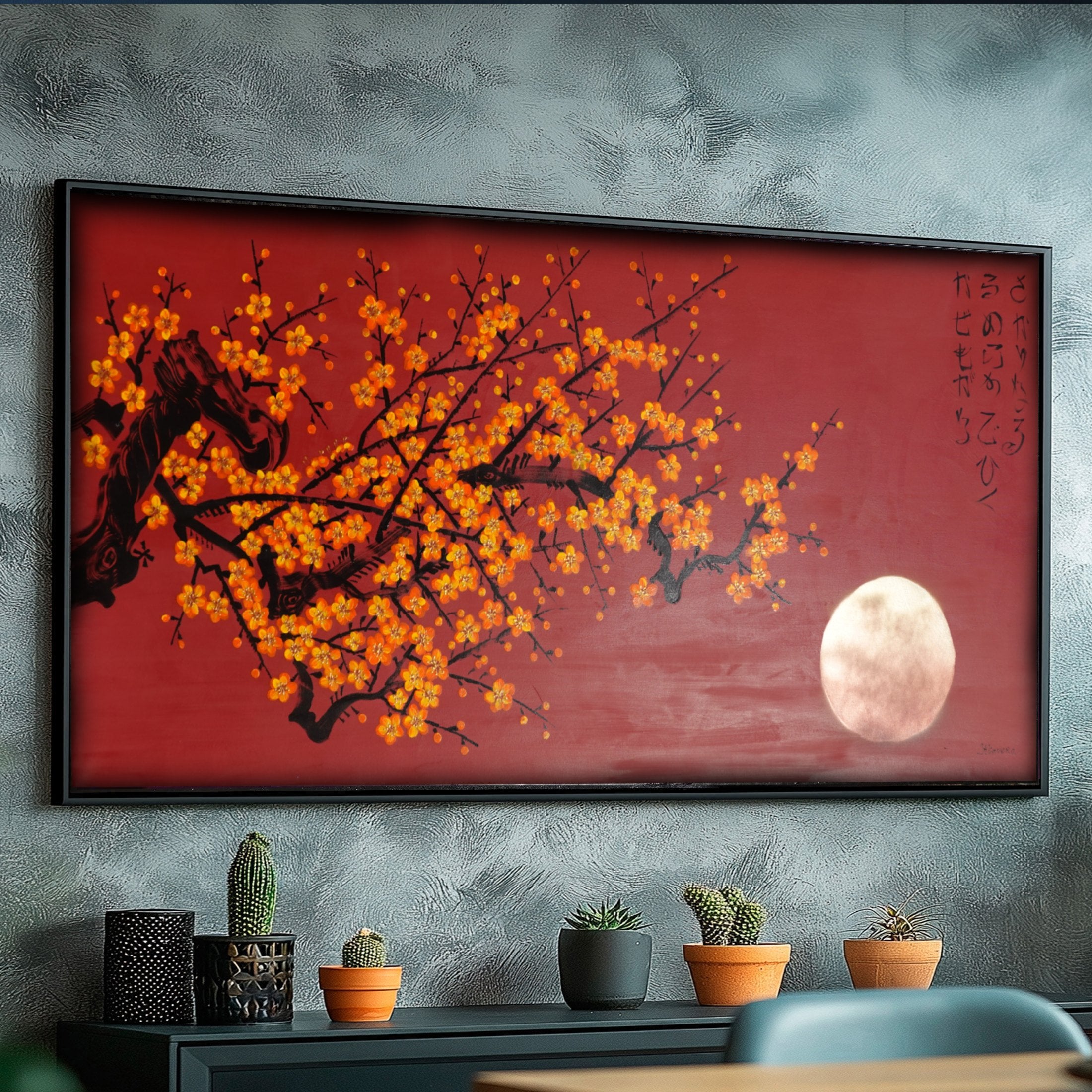 Sakura J480 — red Japanese Painting | Large Acrylic on Canvas | Ksavera