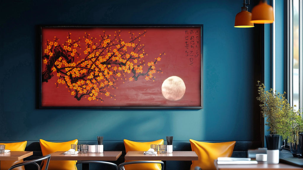 Sakura J480 — rote japanische Malerei | Großes Acrylbild auf Leinwand | Ksavera