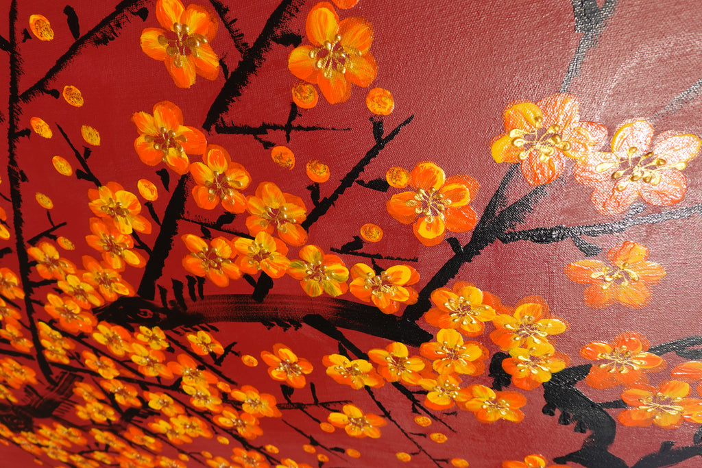 Sakura J480 — rote japanische Malerei | Großes Acrylbild auf Leinwand | Ksavera