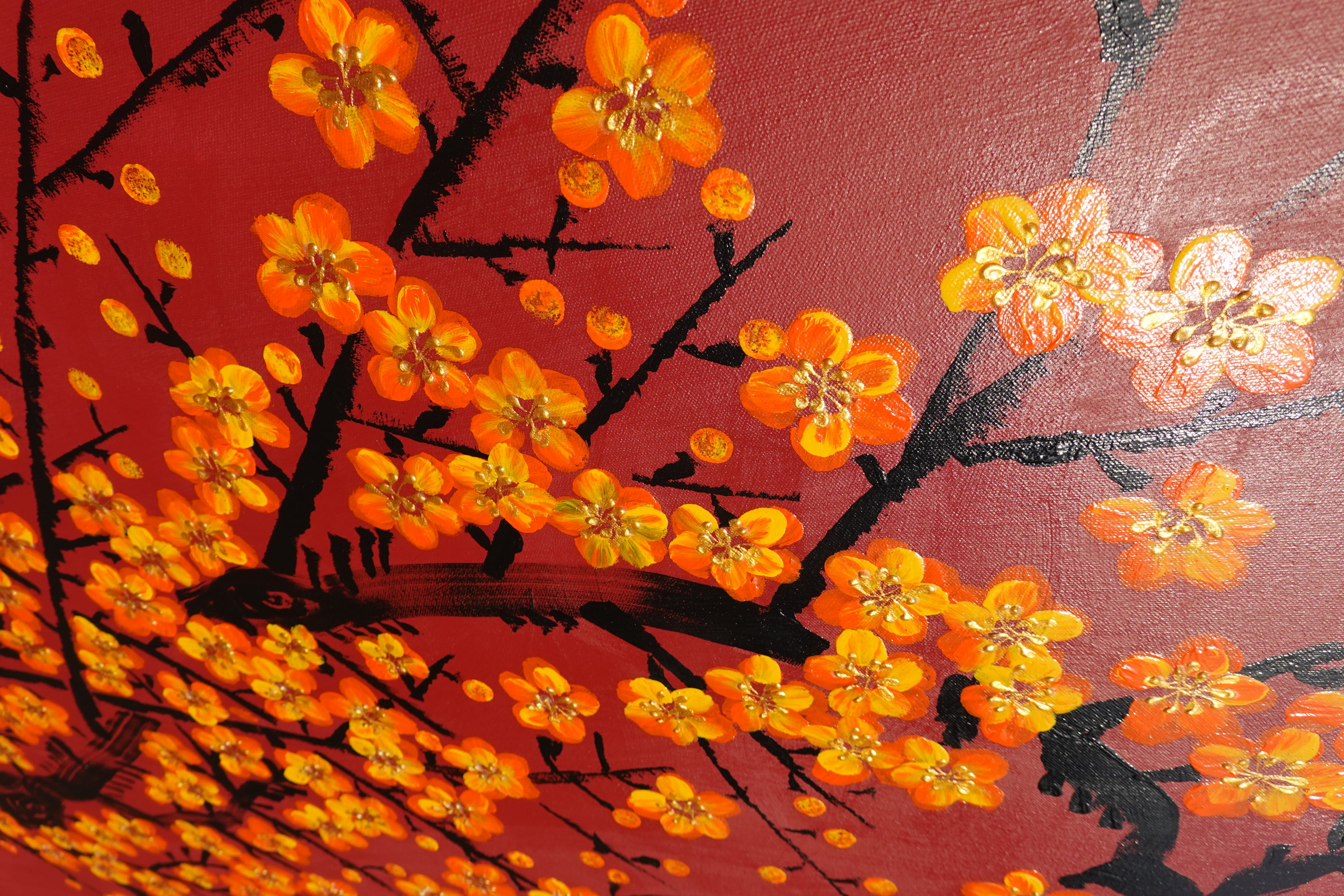 Sakura J480 — rote japanische Malerei | Großes Acrylbild auf Leinwand | Ksavera