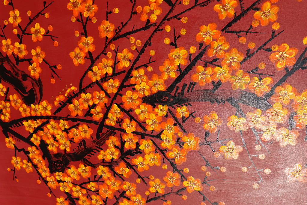Sakura J480 — rote japanische Malerei | Großes Acrylbild auf Leinwand | Ksavera