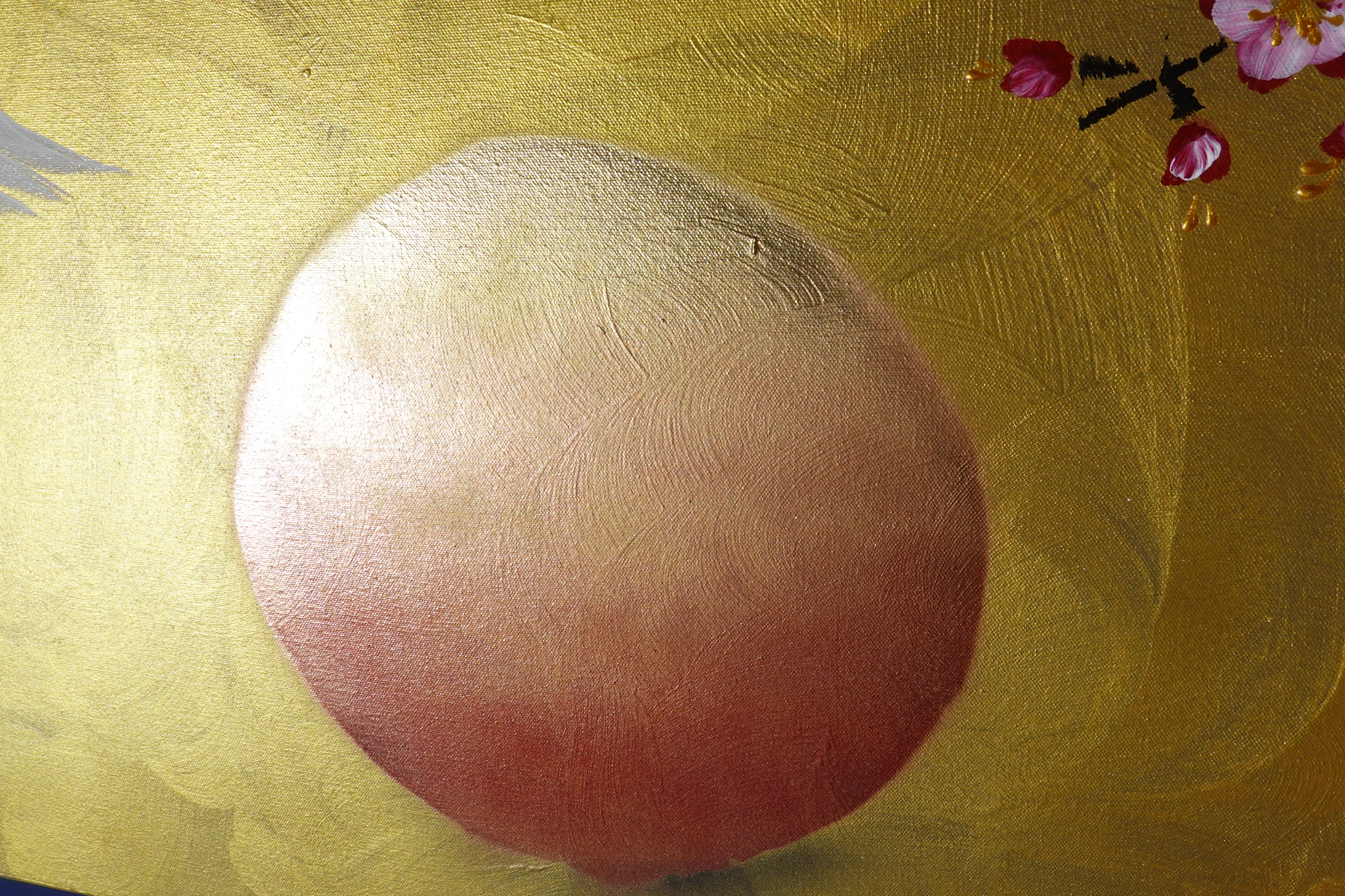 Crane and sakura J487 — gold Japanese Painting | Large Acrylic on Canvas | Ksavera