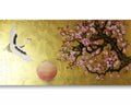 Crane and sakura J487 — gold Japanese Painting | Large Acrylic on Canvas | Ksavera