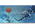 Love Birds and Sakura J488 — blue pearlescent Japanese Painting | Large Acrylic on Canvas | Ksavera