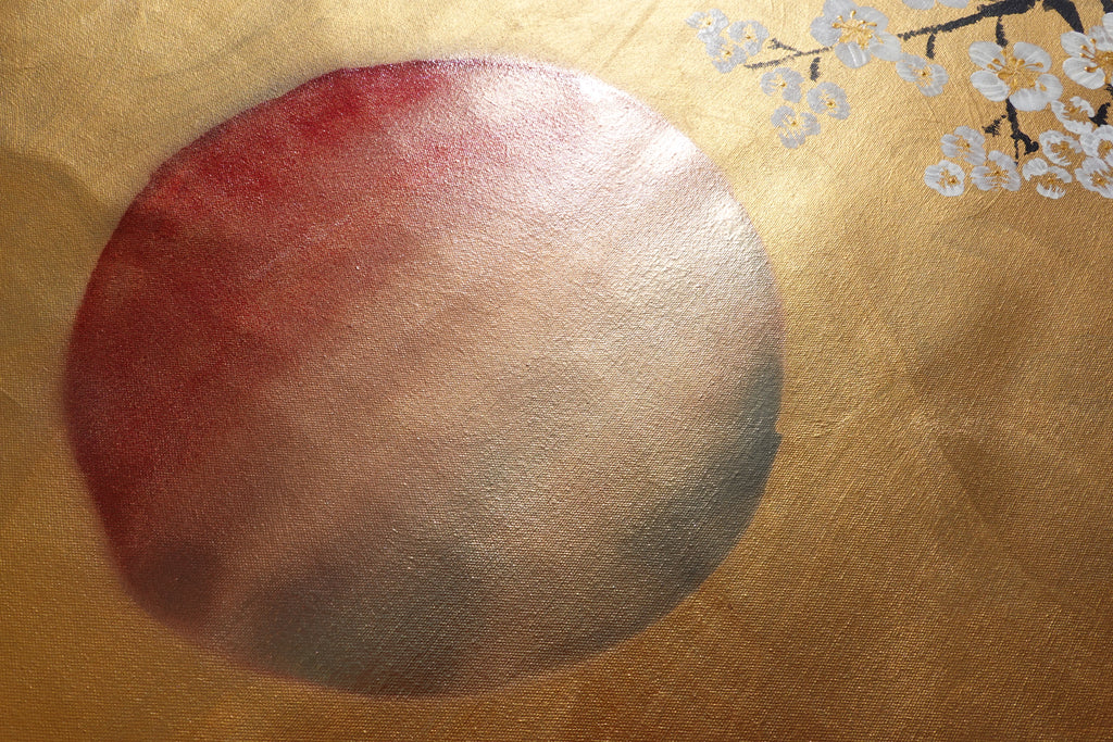 White Sakura J494 — gold Japanese Painting | Large Acrylic on Canvas | Ksavera