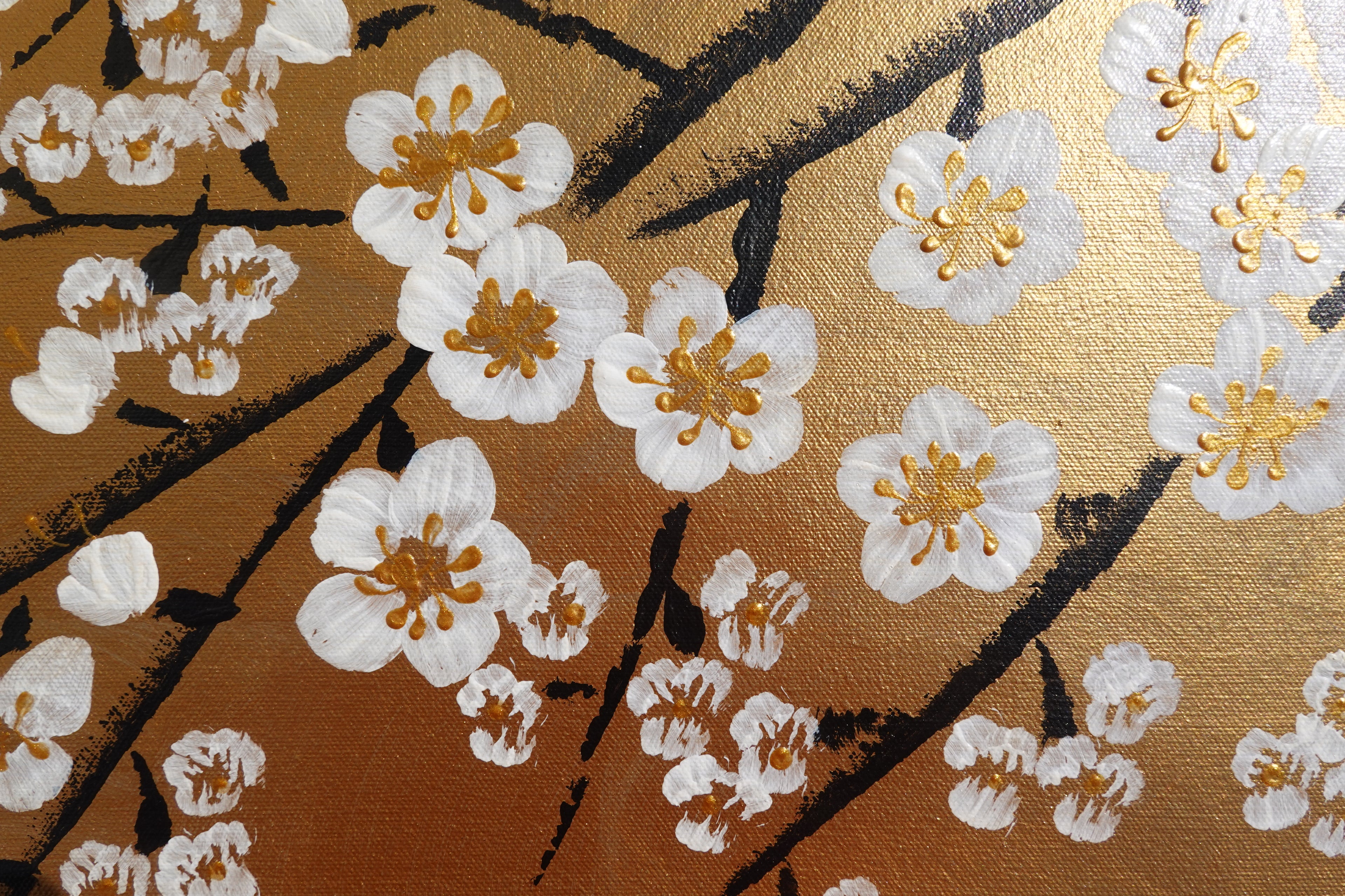 White Sakura J494 — gold Japanese Painting | Large Acrylic on Canvas | Ksavera