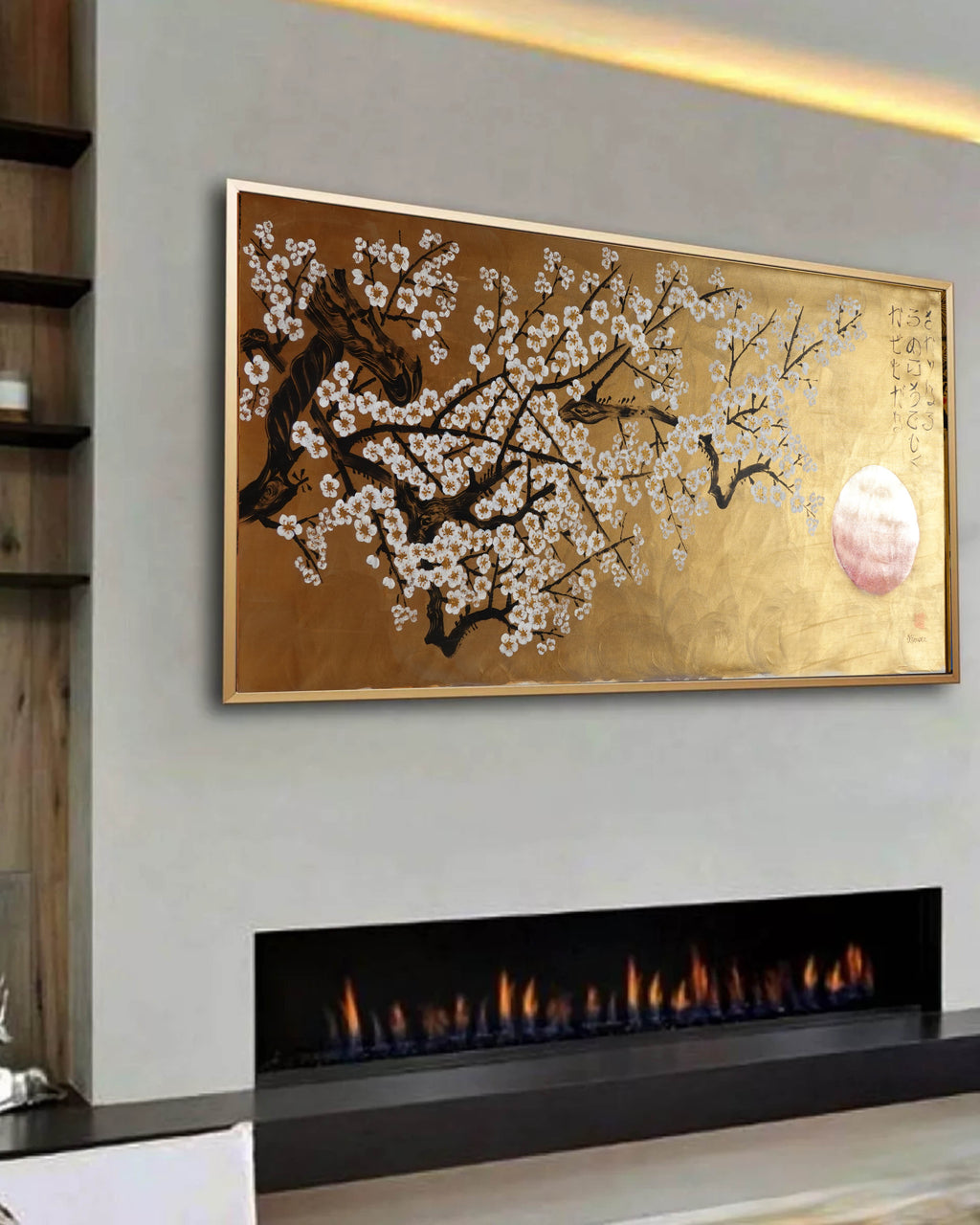 White Sakura J494 — gold Japanese Painting | Large Acrylic on Canvas | Ksavera