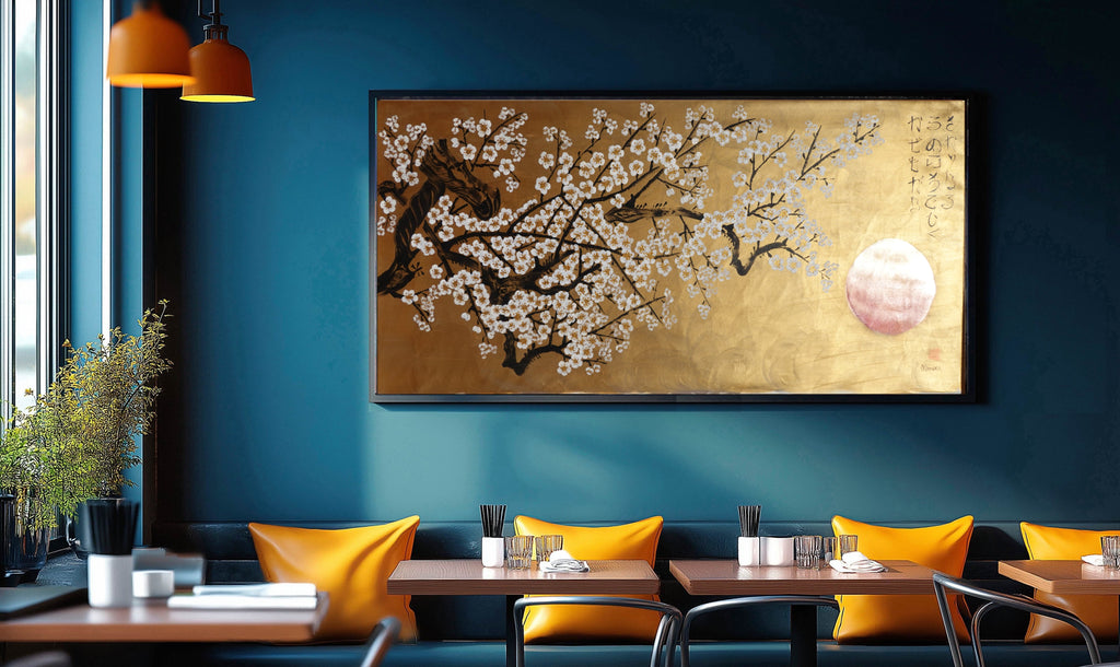 White Sakura J494 — gold Japanese Painting | Large Acrylic on Canvas | Ksavera