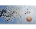 Crane and sakura J496 — pearl blue Japanese Painting | Large Acrylic on Canvas | Ksavera