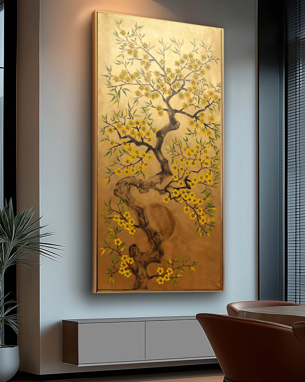 Cherry blossoms J499 — gold Japanese Painting | Large Acrylic on Canvas | Ksavera
