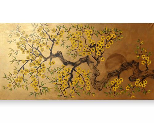 Cherry blossoms J499 — gold Japanese Painting | Large Acrylic on Canvas | Ksavera