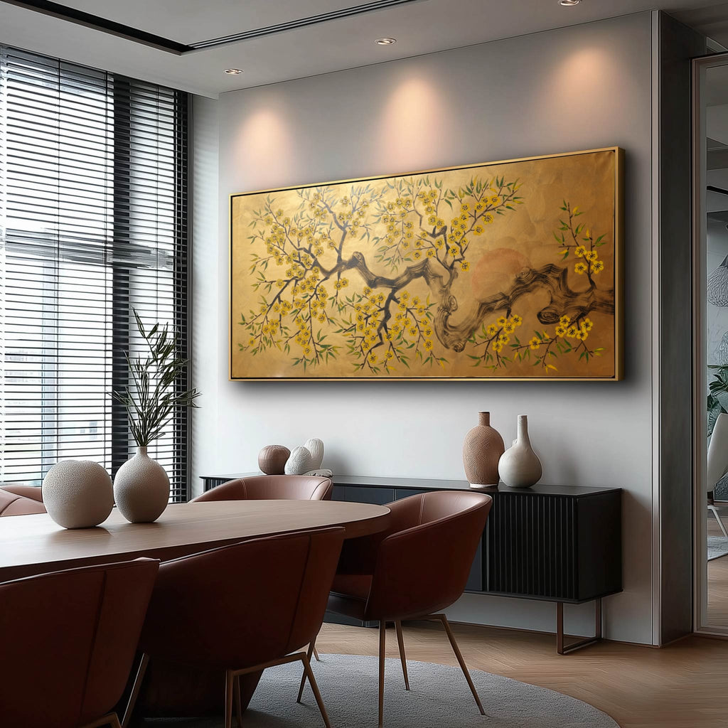 Cherry blossoms J499 — gold Japanese Painting | Large Acrylic on Canvas | Ksavera