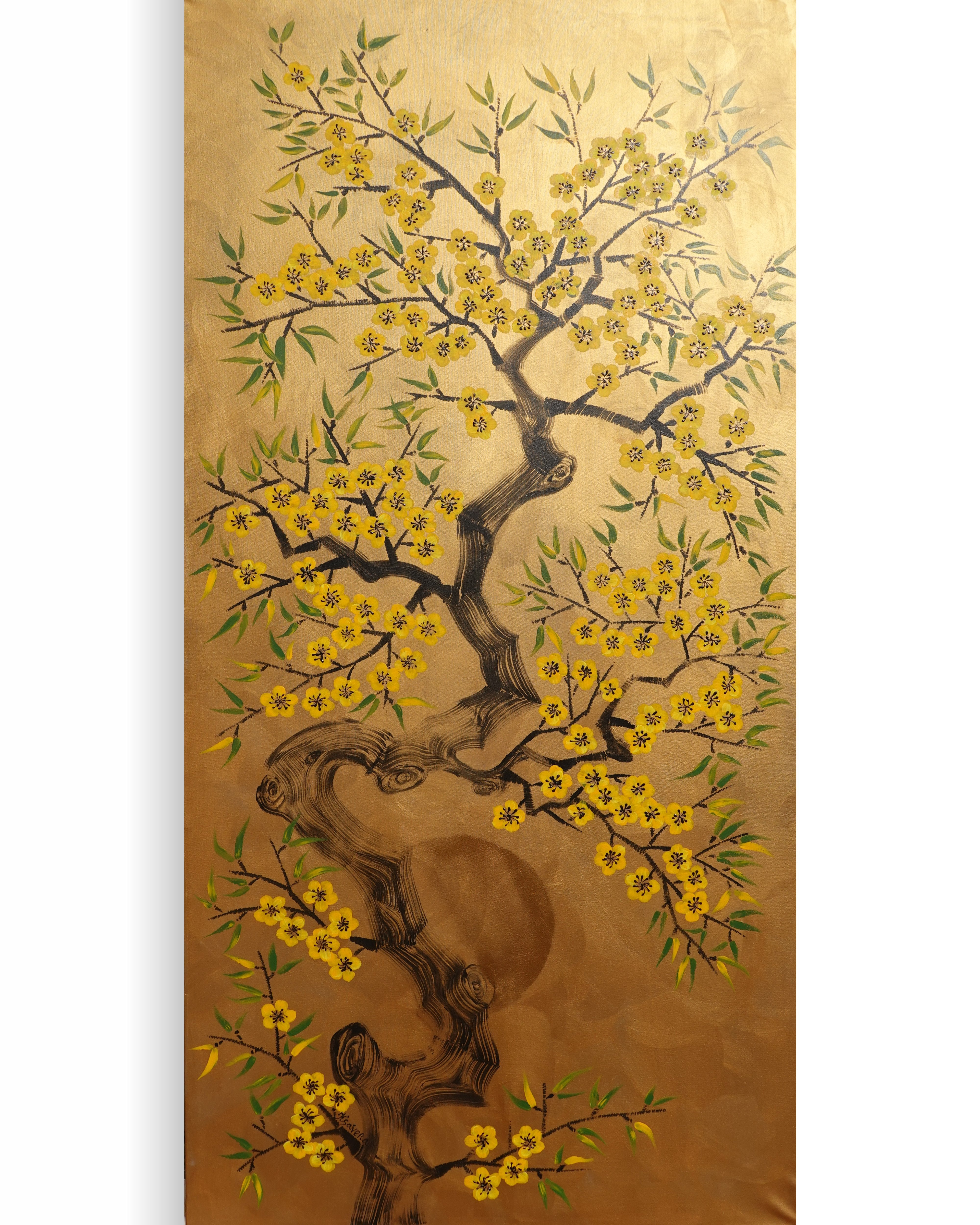 Cherry blossoms J499 — large gold Japanese Painting | Ksavera