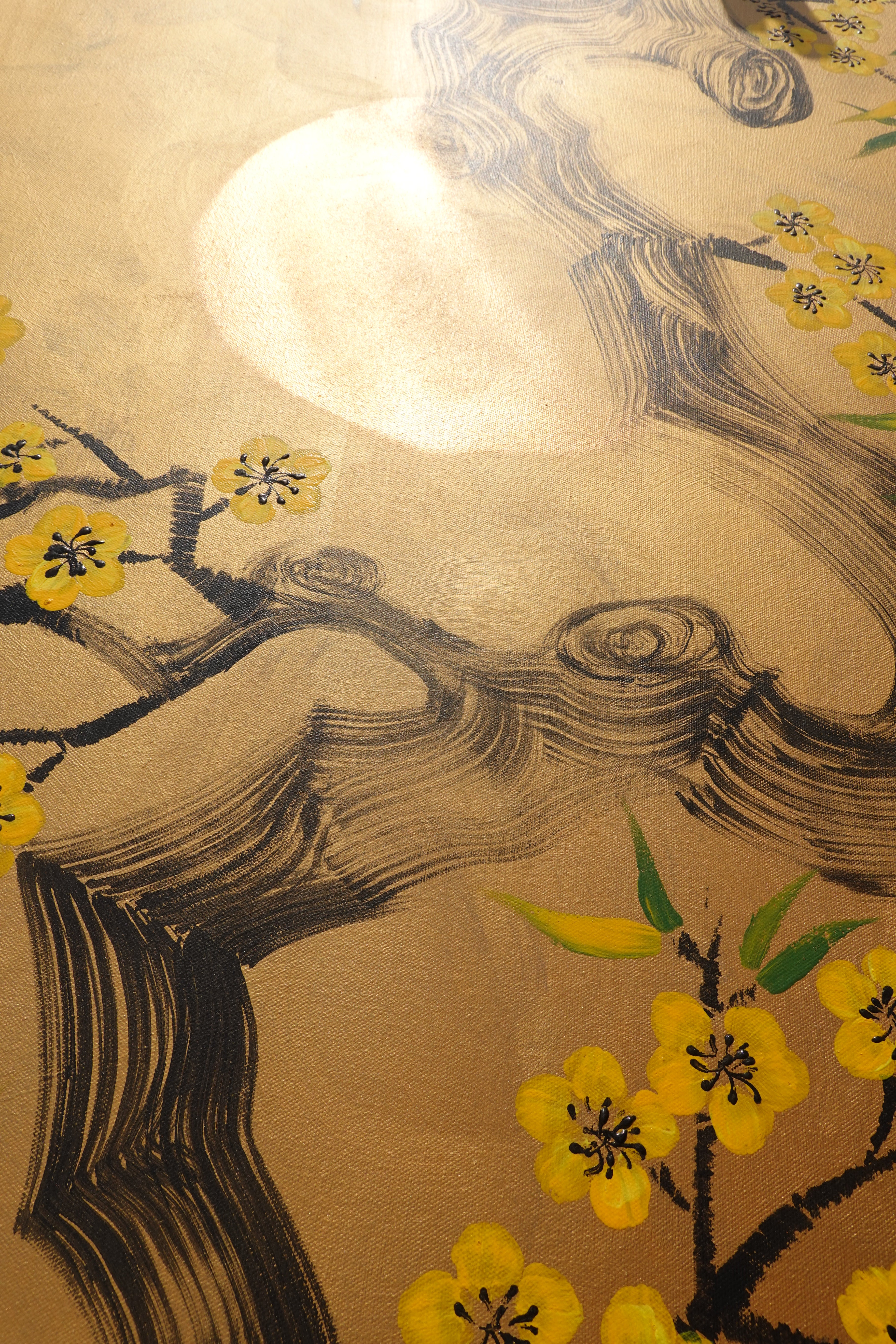 Cherry blossoms J499 — gold Japanese Painting | Large Acrylic on Canvas | Ksavera