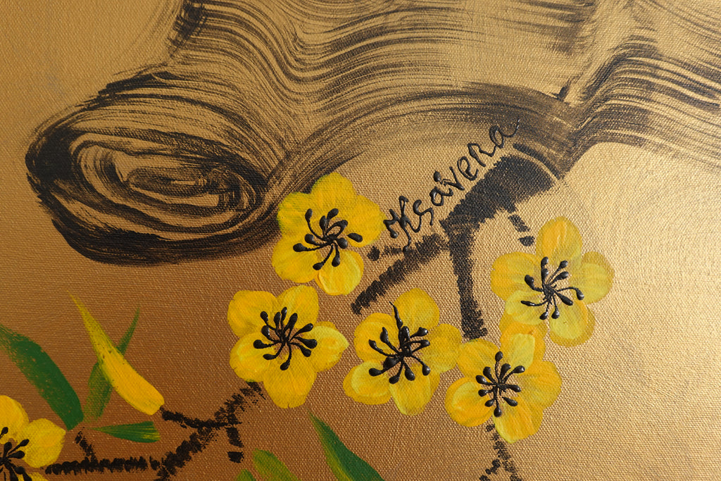 Cherry blossoms J499 — gold Japanese Painting | Large Acrylic on Canvas | Ksavera
