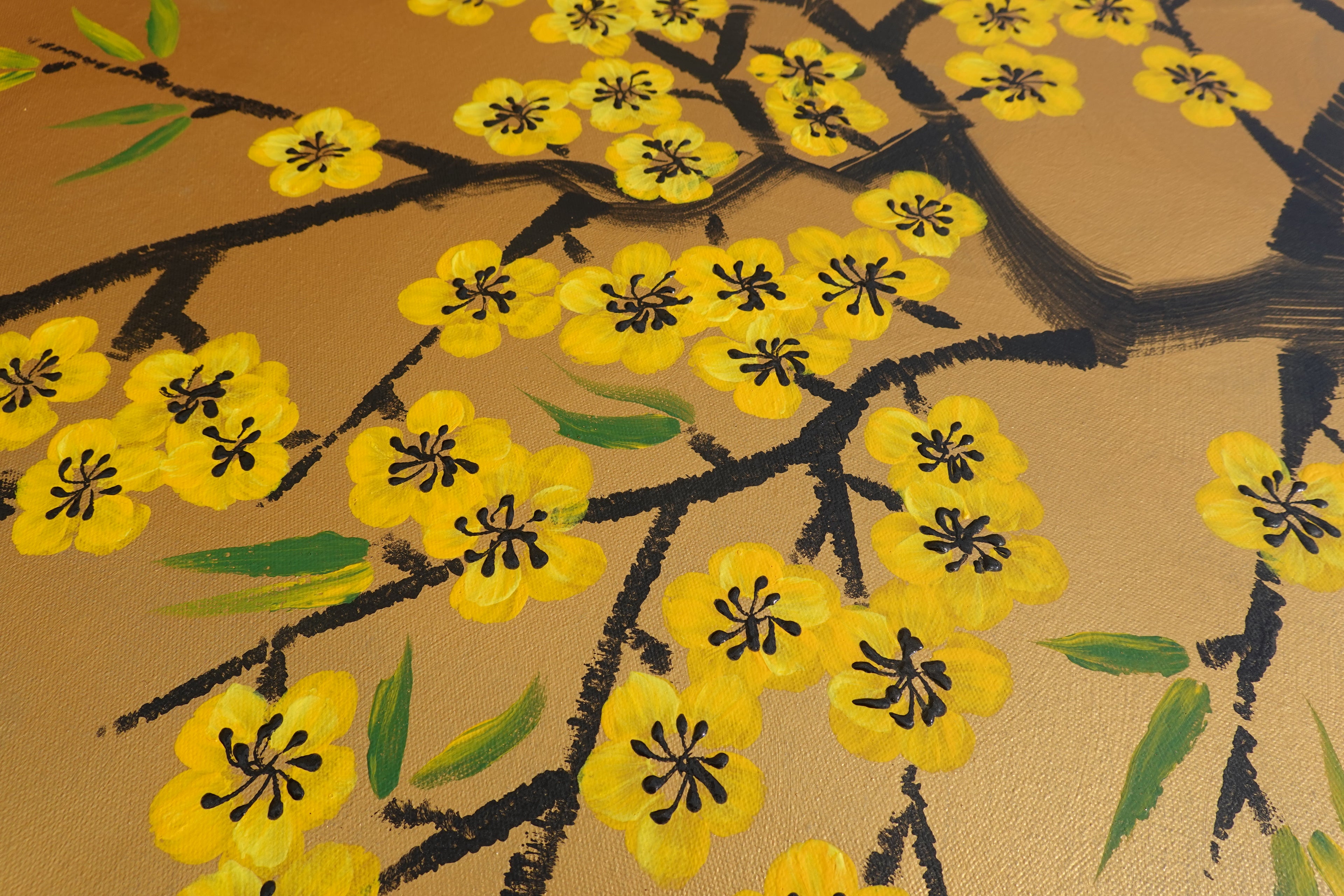 Cherry blossoms J499 — gold Japanese Painting | Large Acrylic on Canvas | Ksavera
