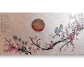 Love Birds and Sakura J506 — pearl peach Japanese Painting | Large Acrylic on Canvas | Ksavera