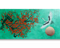 Crane and Sakura J510 — emerald Japanese Painting | Large Acrylic on Canvas | Ksavera