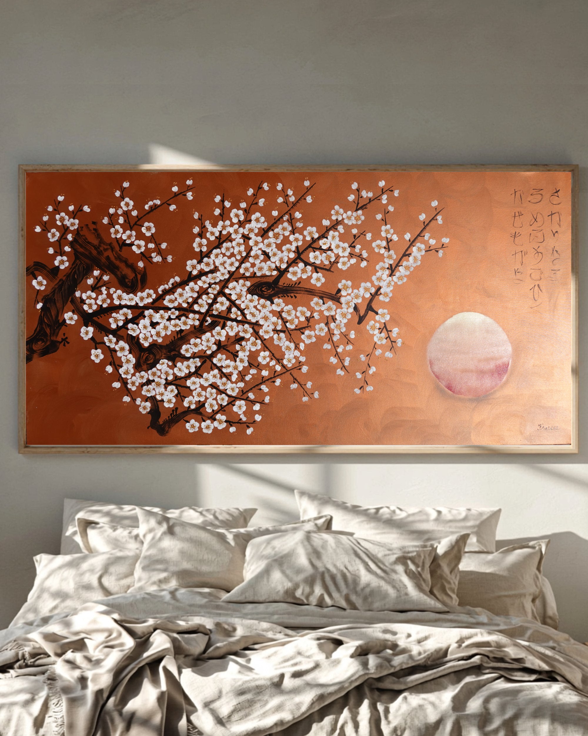 White Sakura J511 — copper Japanese Painting | Large Acrylic on
